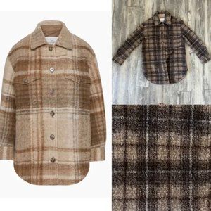 Aritzia Wilfred Free Ganna Wool Polyester Plaid Shirt Jacket in Plaid Brown